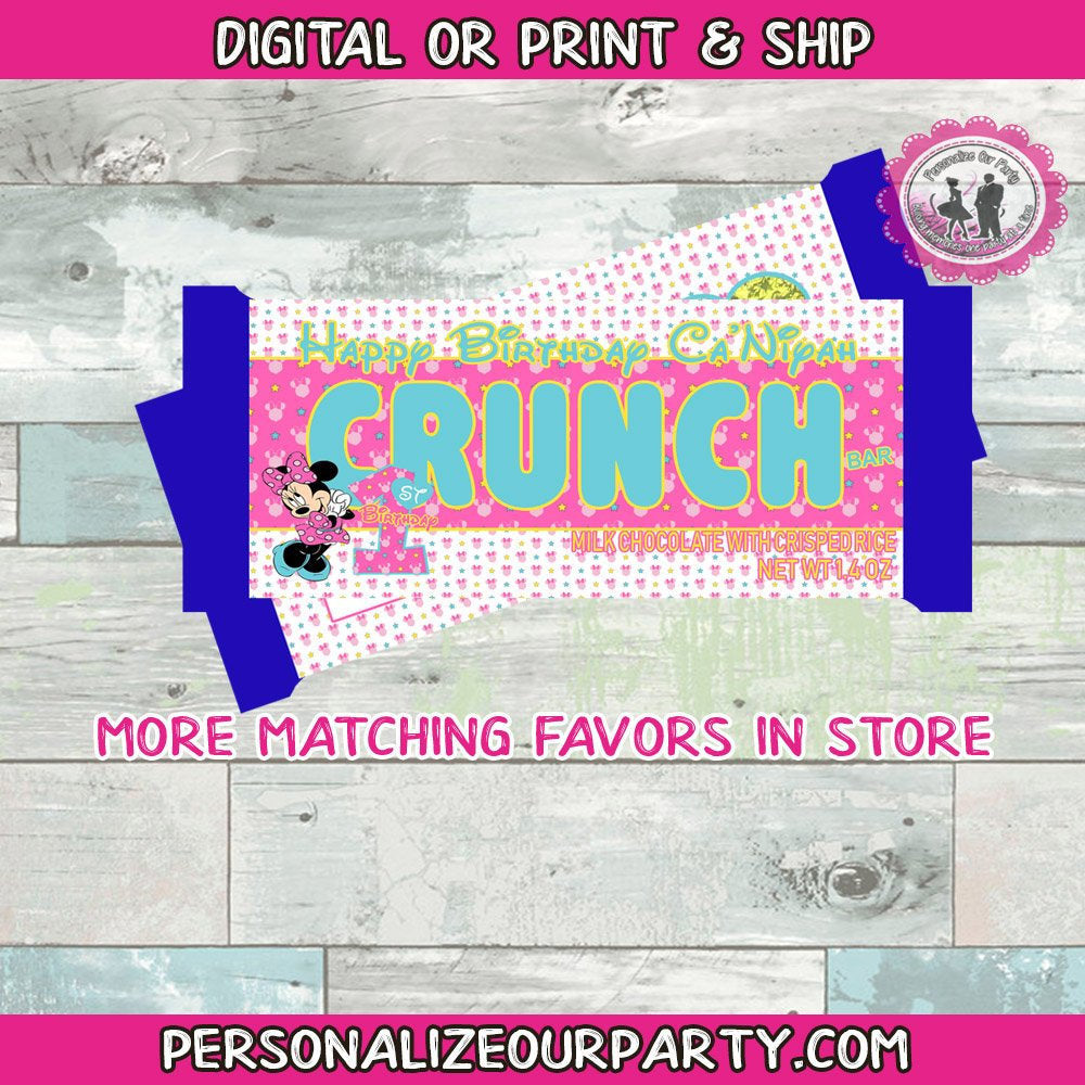 minnie mouse first birthday candy bar-1st birthday favors-minnie mouse party-minnie mouse favors-digital-printed-personalized party favors