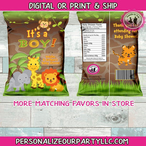Safari jungle baby shower chip bag wrappers-baby shower guest favors-1st birthday chip bags-jungle party favors-safari party favors-digital