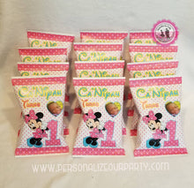 Load image into Gallery viewer, minnie mouse first birthday chip bag wrappers-minnie mouse party-minnie mouse birthday favors-minnie mouse birthday party-1st birthday party