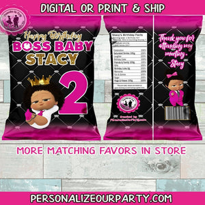 African american boss baby girl chip bag wrapper-digital-printed-boss baby party favors-personalized boss baby chip bag-girls first birthday
