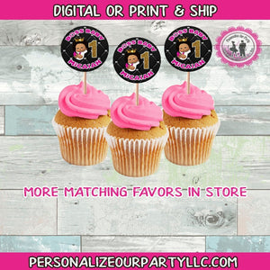 2in circle African american boss baby girl custom cupcake toppers-digital or 1 dozen printed toppers