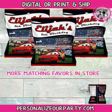 Load image into Gallery viewer, cars inspired fruit snack wrappers-cars party favors-cars 3 party-cars custom party favors-cars birthday-cars treat bag favors-treat bags