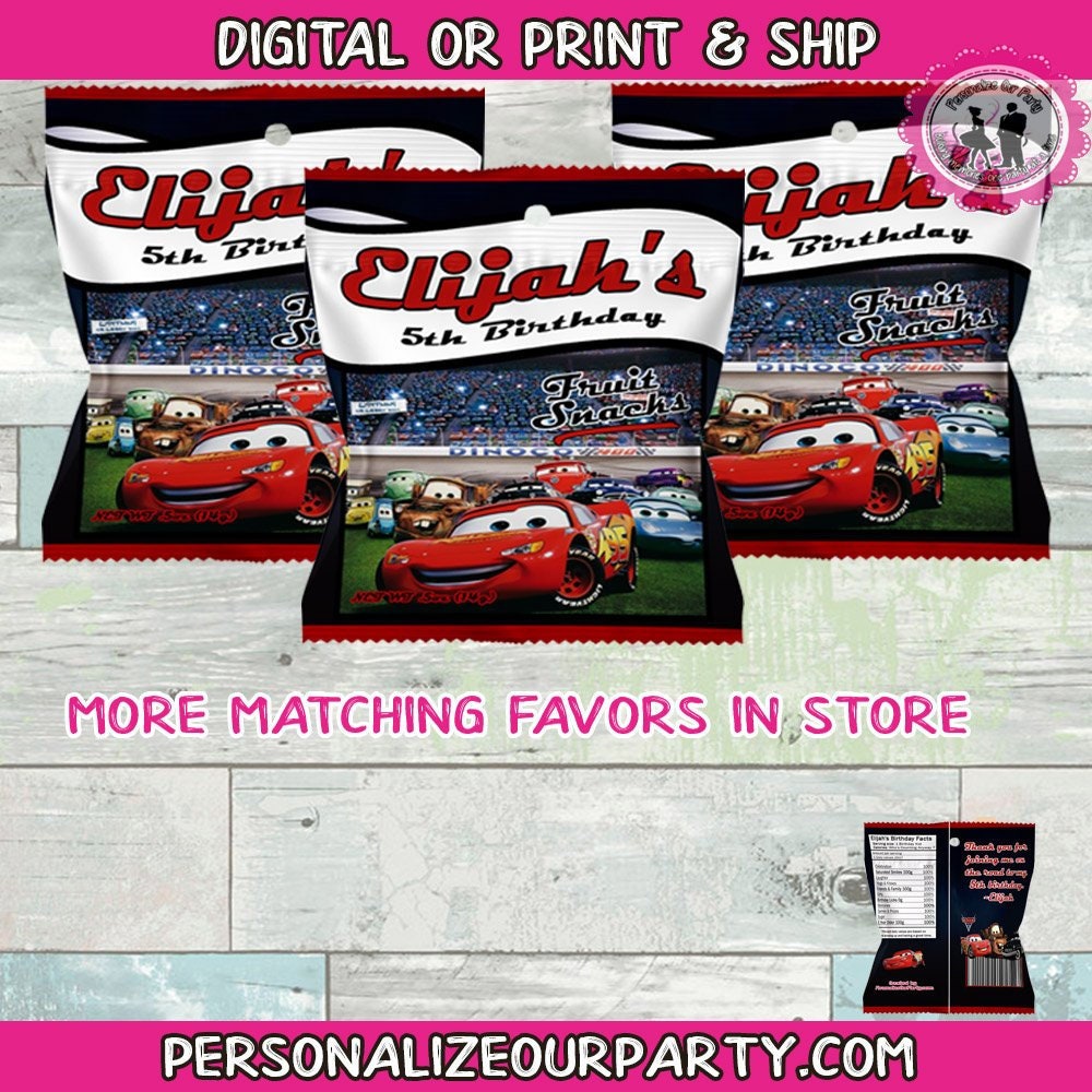 cars fruit snack wrappers-cars party favors-cars 3 party-cars custom party favors-cars birthday-cars treat bag favors-treat bags-party bags