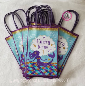 mermaid party gift bags-1 digital file or 1 dozen printed labels