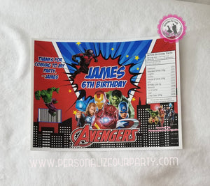 avengers inspired chip bag wrappers-digital-printed-avengers party favors-personalized party favors-avengers party bags-avengers chip bags