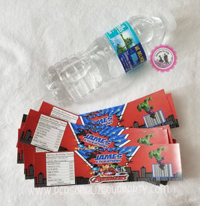 Avengers water bottle labels-waterbottle favors-super hero party favors-avengers birthday party favors-avengers treat bag favors-party favor