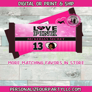 vs love pink inspired Hershey's candy bar wrapper-digital-printed-custom candy bar wrapper-love pink inspired-love pink favors-sweet 16