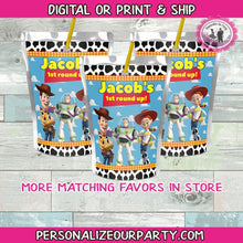 Load image into Gallery viewer, toy story capri sun labels-toy story party favors-cowboy party favors-digital-printed-toy story 3 birthday-toy story 4 party-toy story favor