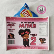 Load image into Gallery viewer, boss baby girl chip bag-African American baby-digital-printed-boss baby party favors-personalized boss baby chip bag-girls first birthday