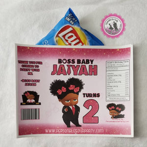 boss baby girl chip bag-African American baby-digital-printed-boss baby party favors-personalized boss baby chip bag-girls first birthday