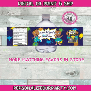 Gender reveal party water bottle/labels-African american phil an lil-digital-printed-rugrats party-personalized party favors-gender party