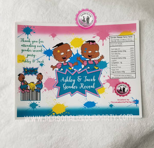phil and lil african american gender reveal chip bag wrapper-digital-printed-personalized gender reveal party favors-rugrats-chip bag-favors