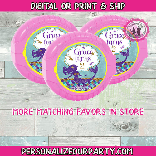 mermaid inspired bubble tape gum stickers-digital-printed-mermaid party favors-mermaid party-mermaid party bag favors-mermaid birthday party