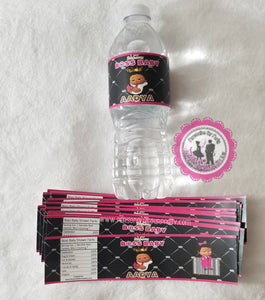 African america boss baby girl water bottle label-digital file or 1 dozen printed wrappers