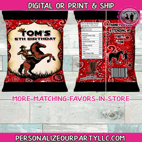 Cowboy chip bags/wrappers-digital-printed-western party favors-cowboy party favors-western chip bags-cowboy birthday-western party-cowboy