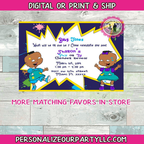 African american Phil an Lil baby gender reveal party invitation-digital-printed-gernder reveal party-gender reveal party favors-phil an lil