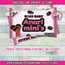 Load image into Gallery viewer, African american boss baby girl oreo cookie/wrappers-digital-printed-boss baby party favors-boss baby girl-boss baby girl party favors-boss