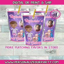 Load image into Gallery viewer, Doc mcstuffins inspired capri sun label-Digital-printed-doc mcstuffins party favors-doc mcstuffins juice pouch label-doc party-treat bags