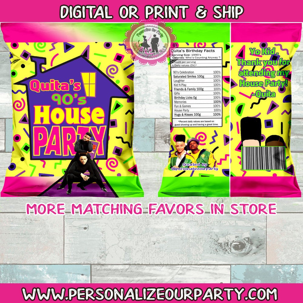 90's House party chip bags/ chip bag wrappers- 1 digital file or 1 dozen printed wrappers