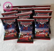 Load image into Gallery viewer, cars party favors package-cars chip bag wrappers-cars capri sun label-cars custom party favors-cars birthday party-cars 2-cars 3-personalize