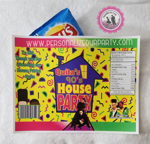 90's House party chip bags/ chip bag wrappers- 1 digital file or 1 dozen printed wrappers