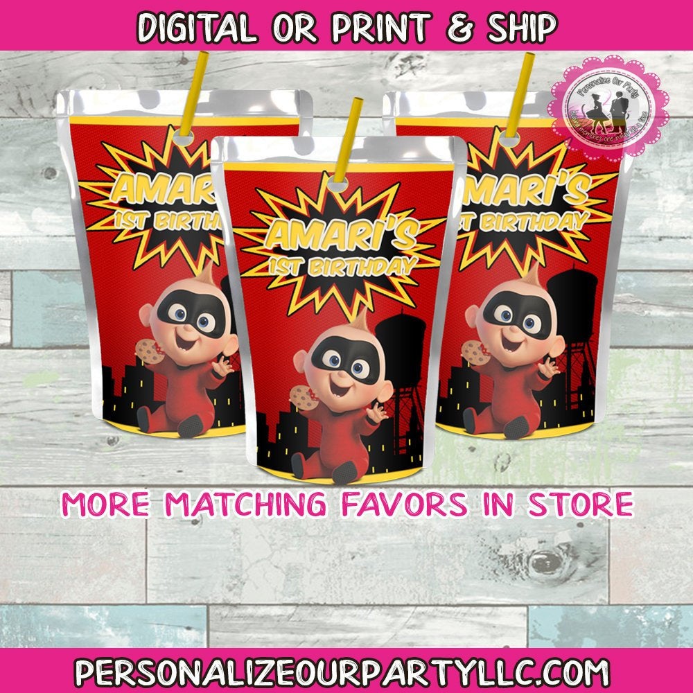 Jack Jack incredibles 2 capri sun labels-super hero party favors-incredibles 2 party favors-incredibles 2 party supplies-digital-printed