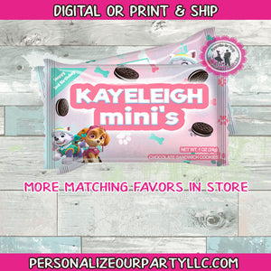 paw patrol girls oreo cookies/wrappers-digital-printed-paw patrol party favors-paw patrol treats-custom paw patrol party favors-pups party