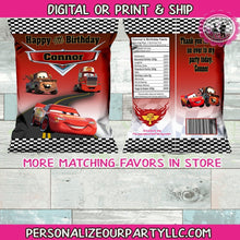 Load image into Gallery viewer, cars chip bags/wrappers-cars party favors-race cars chip bags-custom party favors-cars 2-cars 3-cars party favors-cars snack bags-party bags