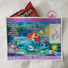 Load image into Gallery viewer, little mermaid personalized chip bag wrappers-digital-printed-treat bag favors-little mermaid party favors-mermaid favors-candy bag favors