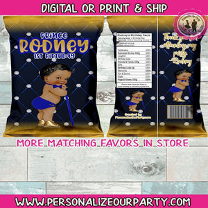 Prince 1st birthday chip bags/wrappers-digital-printed-african american prince-prince birthday party favors-prince party favors- party favor