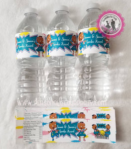 Gender reveal party water bottle labels-African american phil an lil-digital-printed-rugrats party-personalized party favors-birthday-party
