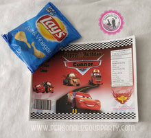 Load image into Gallery viewer, cars chip bags/wrappers-cars party favors-race cars chip bags-custom party favors-cars 2-cars 3-cars party favors-cars snack bags-party bags