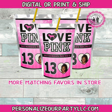 Load image into Gallery viewer, VS love pink capri sun labels-pink party favors-pink birthday favors-victoria&#39;s secret party-sweet 16-digital-printed-love pink party favors