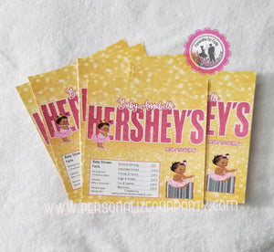 Princess chocolate Hershey candy bar wrapper-custom candy bar wrapper-princess baby shower-baby shower favors-candy bar favors-pink and gold