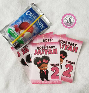 African american boss baby girl party package-digital-printed-boss baby chip bags-boss baby girl girl capri sun-boss baby rice krispy treat-