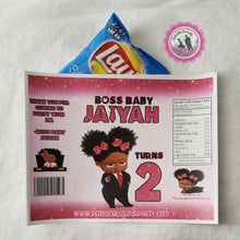Load image into Gallery viewer, African american boss baby girl party package-digital-printed-boss baby chip bags-boss baby girl girl capri sun-boss baby rice krispy treat-