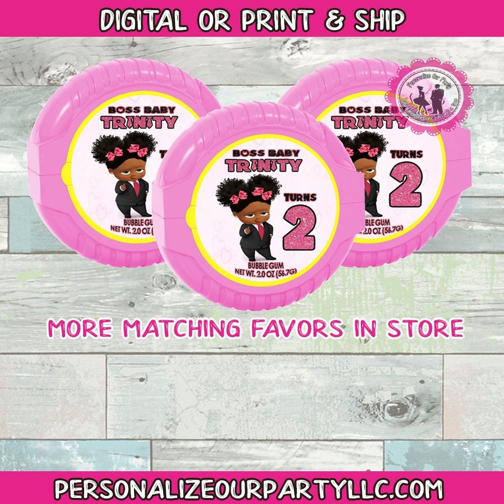 African American boss baby girl inspired bubble tape gum sticker-digital-printed-boss baby girl party favors-boss baby girl party bag favors