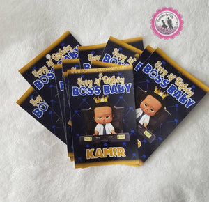 African American boss baby boy package-chip bag/wrappers and juice pouch stickers-digital file or 1 dozen chip bag wrappers and juice pouch stickers printed