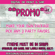 Load image into Gallery viewer, Custom party favors package-Pick any 3 favors-theme must be a theme I have in stock-party favors package-digital package