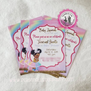 unicorn baby shower invitation-baby shower invitation-party invitations-digital-printed-african american baby girl invitation-baby shower