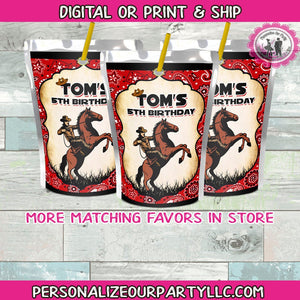 Cowboy juice pouch stickers-western juice pouch stickers-western party favors-cowboy party favors-western party-digital-printed-capri sun