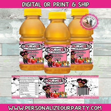 Load image into Gallery viewer, boss baby girl apple juice label-boss baby girl party favors-African america boss baby girl juice favors-personalized boss baby girl favors
