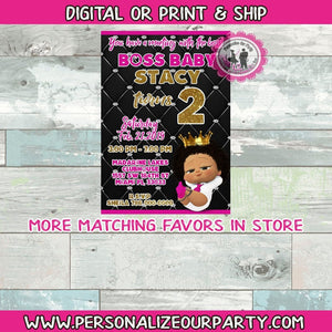 African American boss baby girl party invitations-digital-printed-black boss baby party invitations-boss baby girl party favors-boss baby