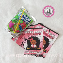 Load image into Gallery viewer, African american boss baby girl juice pouch labels-digital-printed-boss baby girl party favors-capri sun-boss baby girl birthday party favor