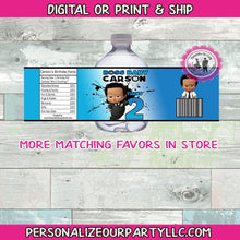 Load image into Gallery viewer, boss baby water bottle labels-boss baby boy favors-boss baby shower favors-digital-printed-boss baby boy-boss baby party-black boss baby