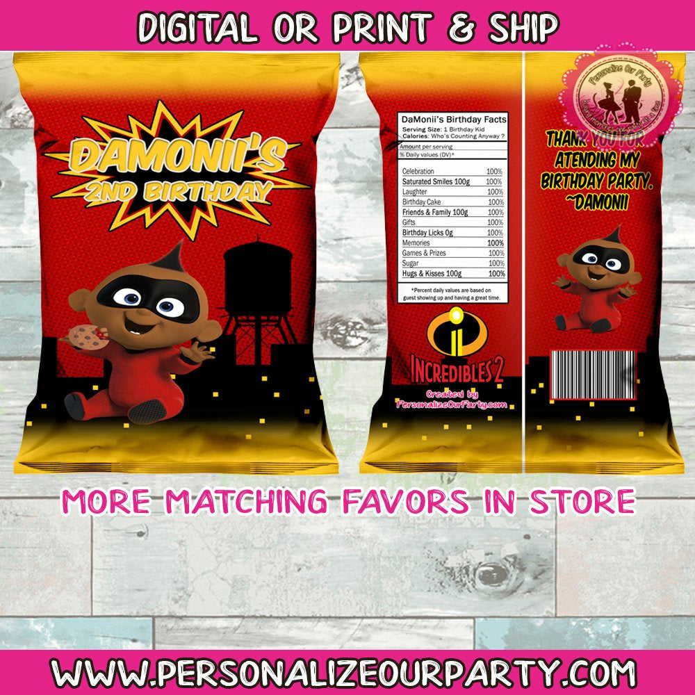 African american jack jack incredibles 2 chip bag/wrappers-digital or printed