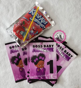 African american boss baby girl capri sun labels-boss baby girl  juice pouch labes-digital-printed-boss baby party favors-personalized favor