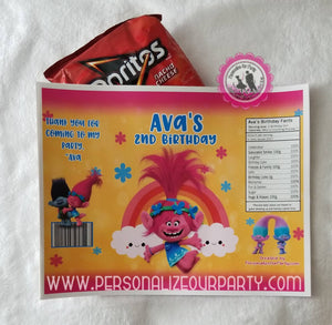 Trolls chip bags-trolls custom party favors-digital-printed-trolls personalized chip bag wrappers-party favors-chip bags-trolls party bags