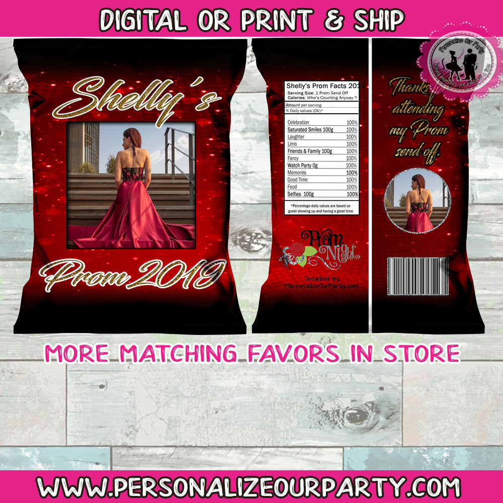 prom chip bags/wrappers -digital-printed-chip bags-party favors-prom w ...