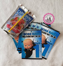 Load image into Gallery viewer, Boss baby boy juice pouch labels-digital-printed-boss baby boy party favors-boss baby birthday party-personalized boss baby party favors